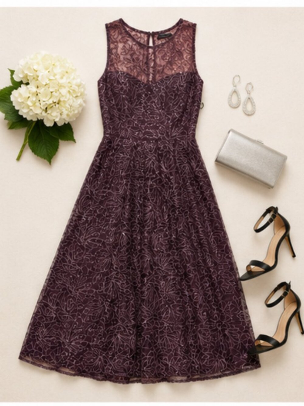 Donna Karan Beaded Midi Cocktail Dress Size 8 NWT Wedding Guest